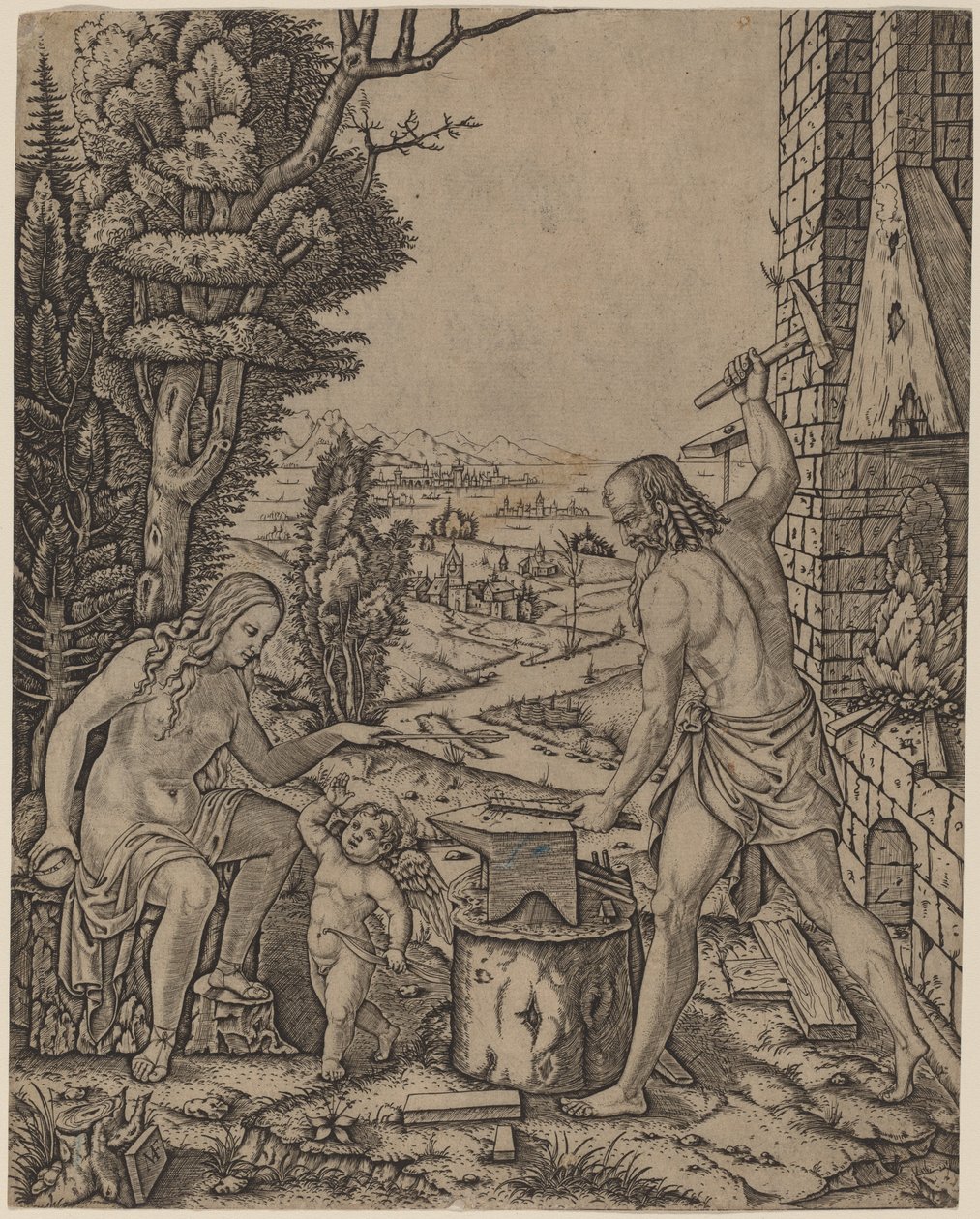 Wulkan, Wenus i Eros autorstwa Marcantonio Raimondi