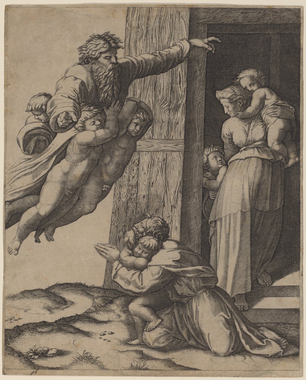 Bóg ukazuje się Noemu autorstwa Marcantonio Raimondi after Raphael