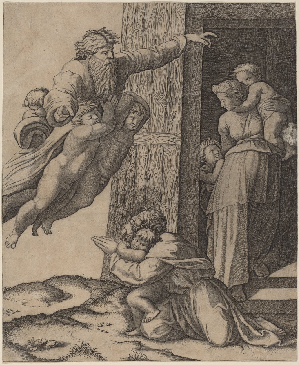 Bóg ukazuje się Noemu autorstwa Marcantonio Raimondi after Raphael