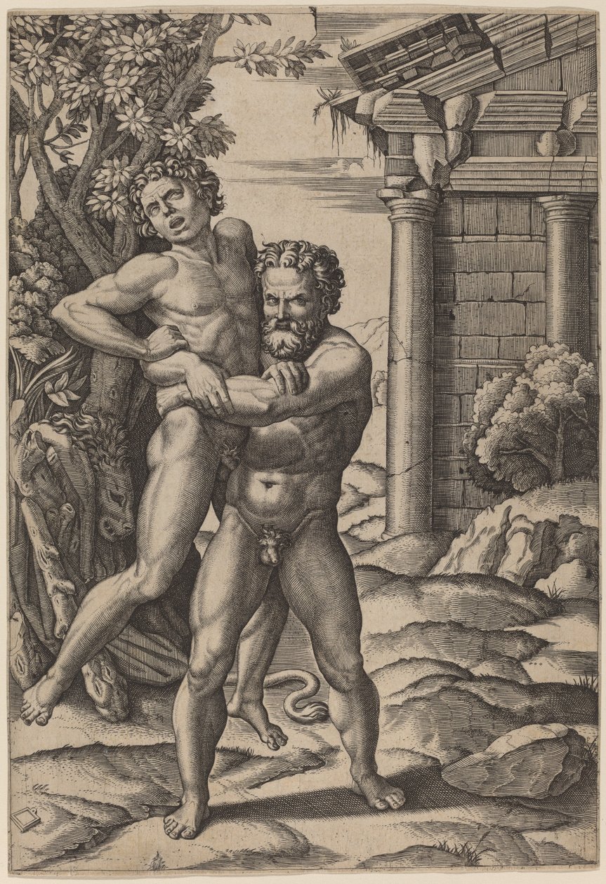 Herkules i Anteusz autorstwa Marcantonio Raimondi, after Raphael