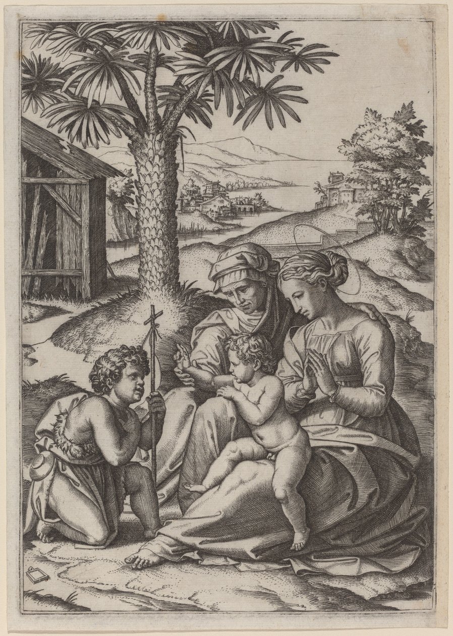 Madonna pod palmą autorstwa Marcantonio Raimondi after Raphael