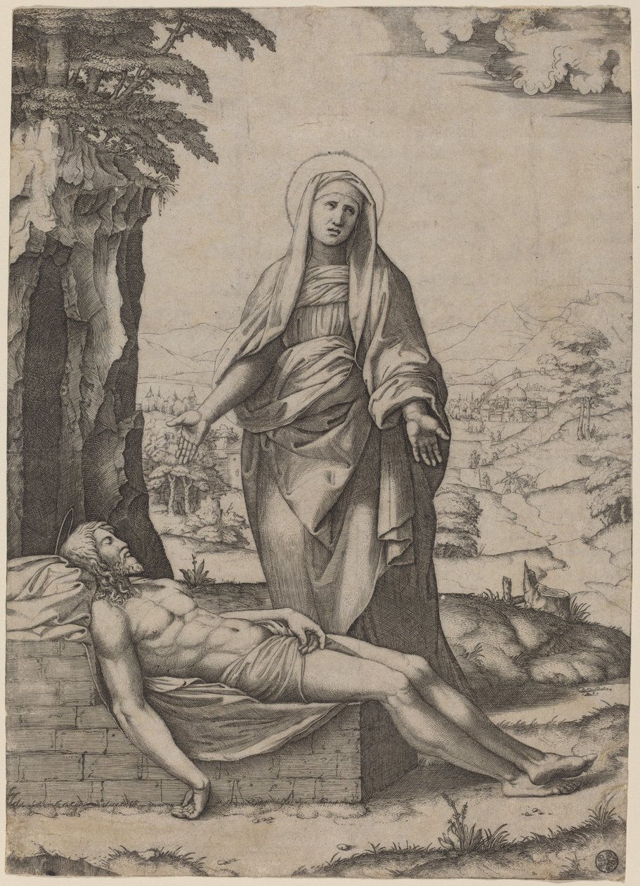 Opłakiwanie Dziewicy autorstwa Marcantonio Raimondi after Raphael