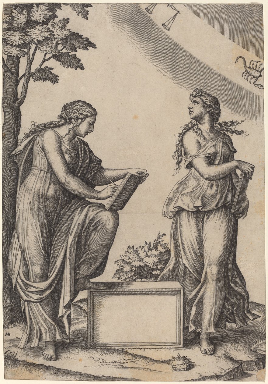 Dwie kobiety ze zodiakiem autorstwa Marcantonio Raimondi after Raphael