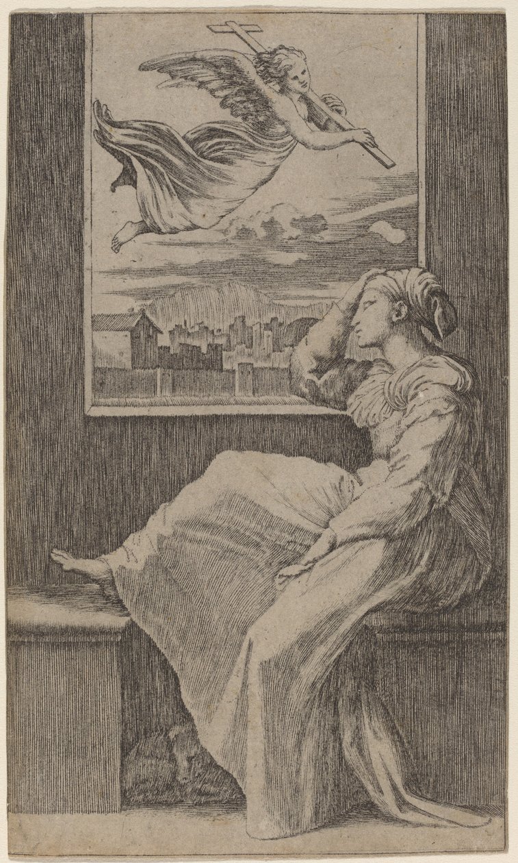 Zamyślona kobieta autorstwa Marcantonio Raimondi possibly after Raphael