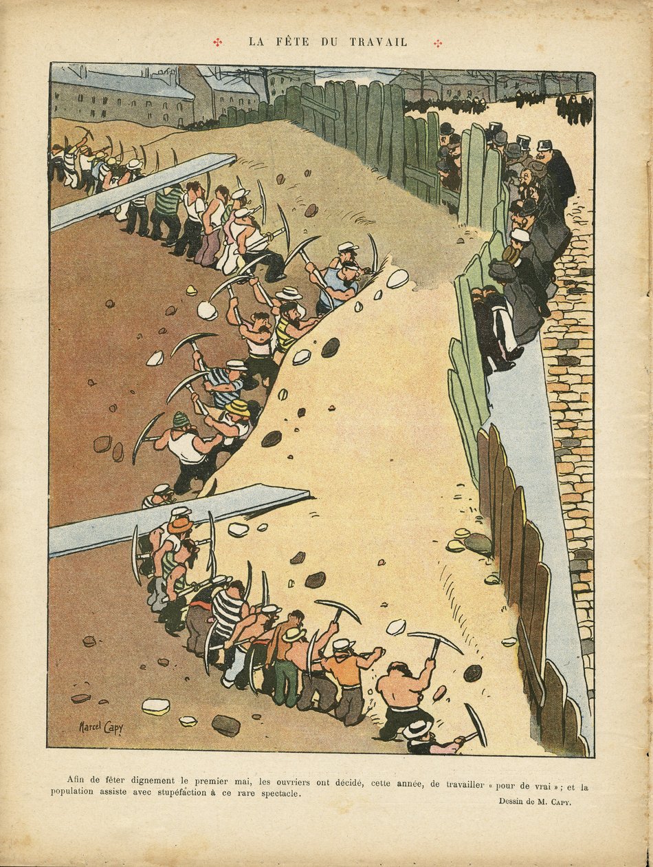 Ilustracja Marcela Capy (1865-1941) w Le Rire, 27.04.12 - Święto Pracy - Architektura Urbanistyka, Praca, 1 maja - Terrassiers autorstwa Marcel Amable O.L. Capy