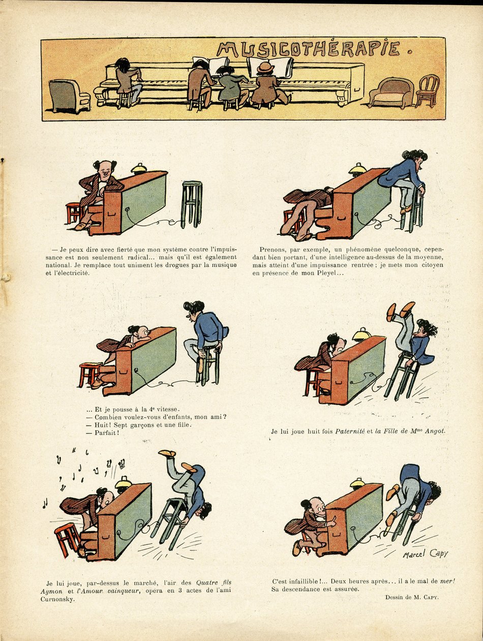 Ilustracja Marcela Capy (1865-1941) w Le Rire, 30.03.12 - Musicotherapie - Muzyka, Fortepian autorstwa Marcel Amable O.L. Capy