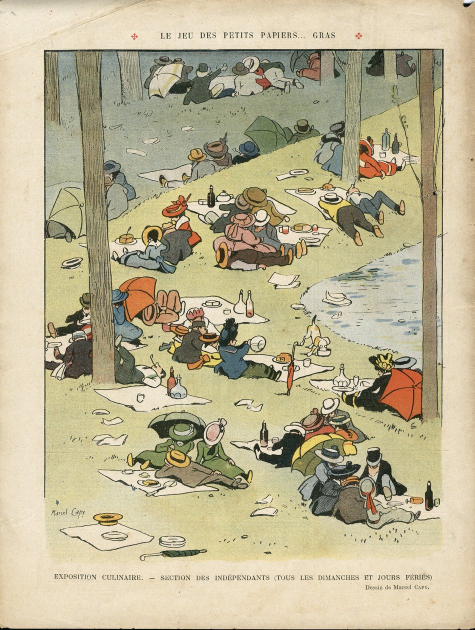 Ilustracja Marcela Capy (1865-1941) w Le Lire, 28.05.10 - Gra w małe grube papiery - Hobby, Piknik, Kucharz gastronomiczny autorstwa Marcel Amable O.L. Capy