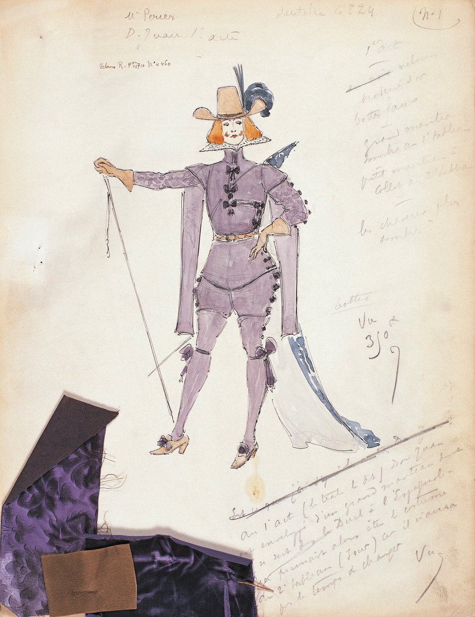 Francja, Paryż, szkic kostiumu dla Don Giovanniego do spektaklu Don Giovanni czyli rake ukarany, w Opera Comique autorstwa Marcel Multzer