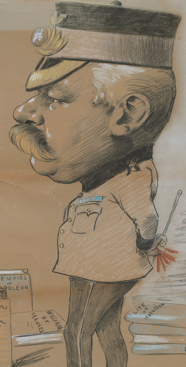 Karykatura niezidentyfikowanego podpułkownika z lekkiej piechoty Royal Marines, 1893 (kolorowa kreda na papierze) autorstwa Marcel Pic