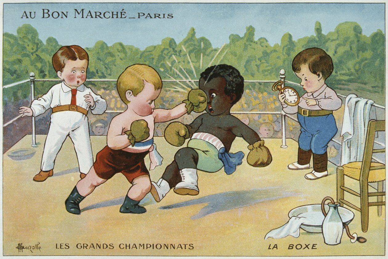 Karta promocyjna Domu Towarowego, Au Bon Marché, reklamująca „Les Grands Championnat”, 1910 autorstwa Marcelin Auzolle