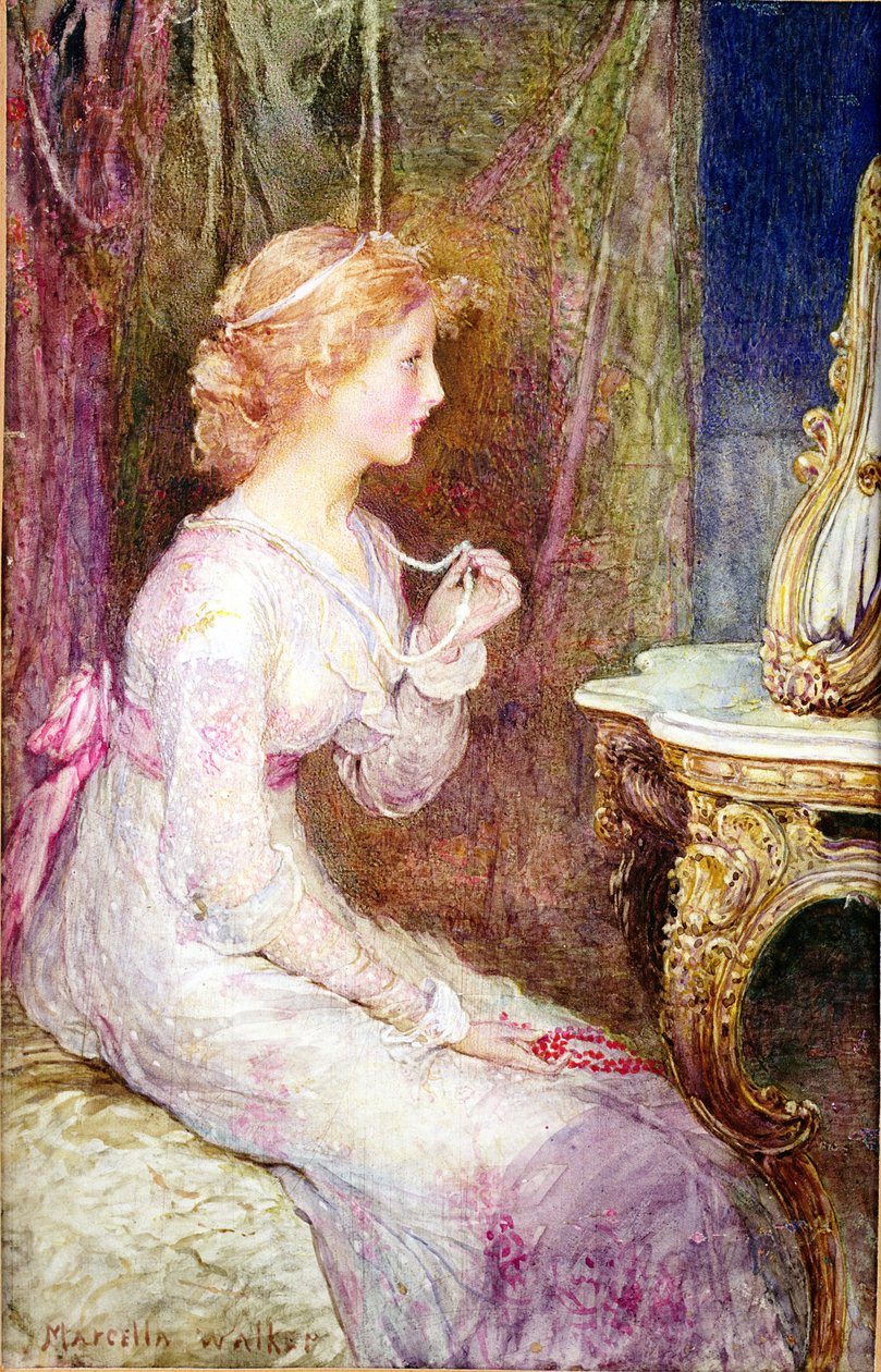 Naszyjnik z pereł (akwarela na welinie) autorstwa Marcella M. Walker