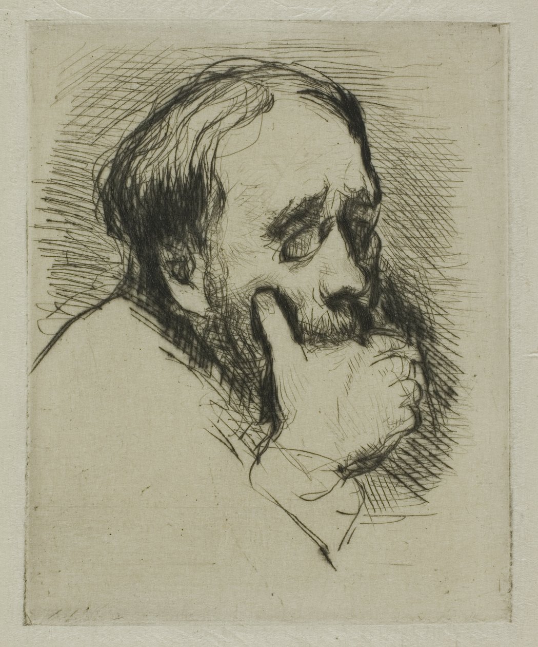 Portret Degasa z ręką nad ustami autorstwa Marcellin Gilbert Desboutin