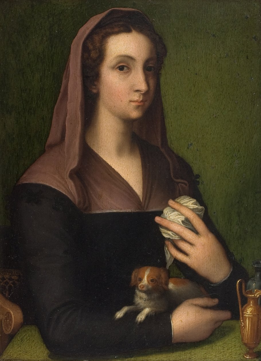 Portret damy (olej na desce) autorstwa Marcello (follower of) Venusti