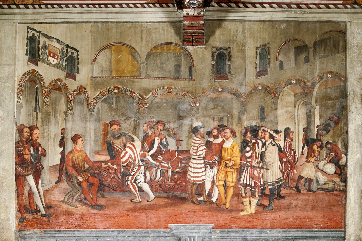 Scena polowania, szczegół wizyty Christiana I z Danii u Bartolomeo Colleoni, Hall of Honor autorstwa Marcello or Romani Girolamo (Romanino) (c.1485 c.1566) (attr.to) Fogolino