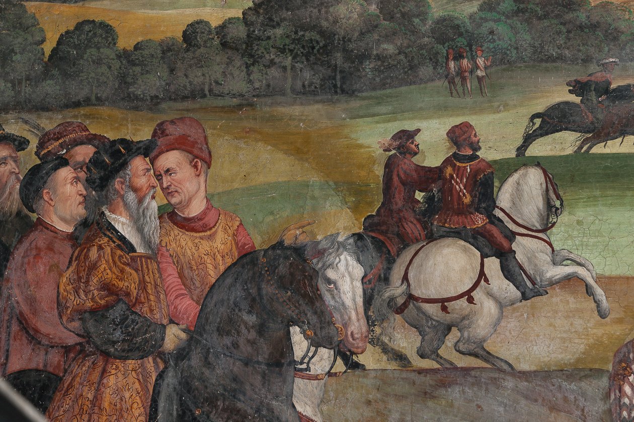 Scena polowania, szczegół wizyty Christiana I z Danii u Bartolomeo Colleoni, Hall of Honor autorstwa Marcello or Romani Girolamo (Romanino) (c.1485 c.1566) (attr.to) Fogolino