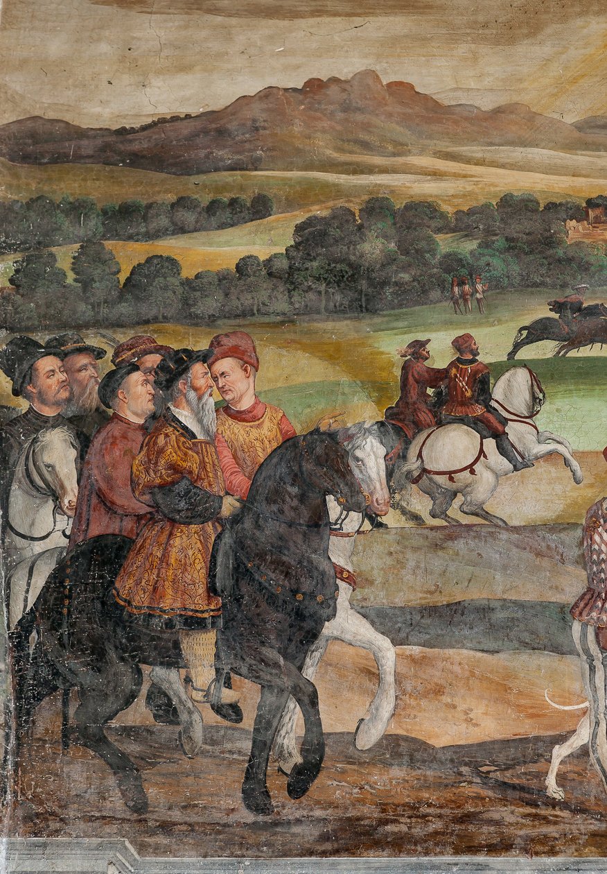 Scena polowania, szczegół wizyty Christiana I z Danii u Bartolomeo Colleoni, Hall of Honor autorstwa Marcello or Romani Girolamo (Romanino) (c.1485 c.1566) (attr.to) Fogolino