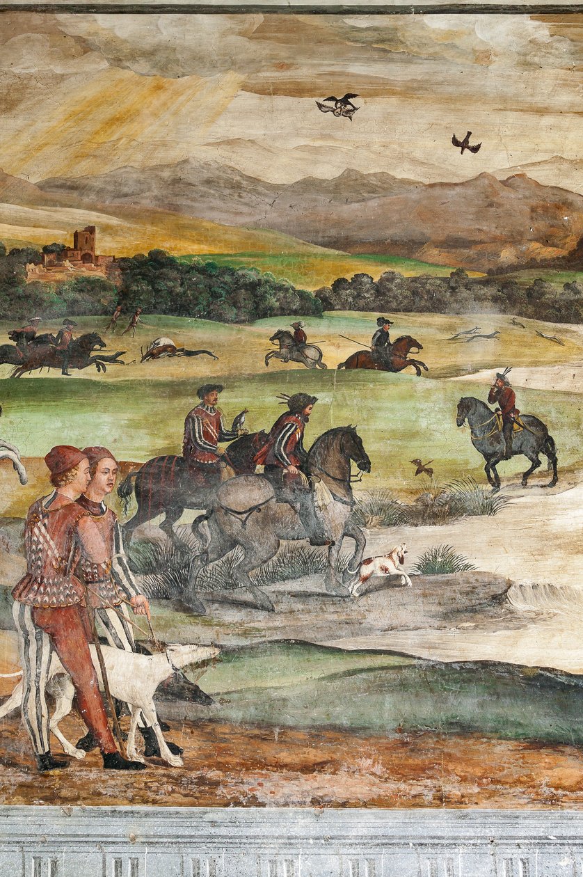 Scena polowania, szczegół wizyty Christiana I z Danii u Bartolomeo Colleoni, Hall of Honor autorstwa Marcello or Romani Girolamo (Romanino) (c.1485 c.1566) (attr.to) Fogolino