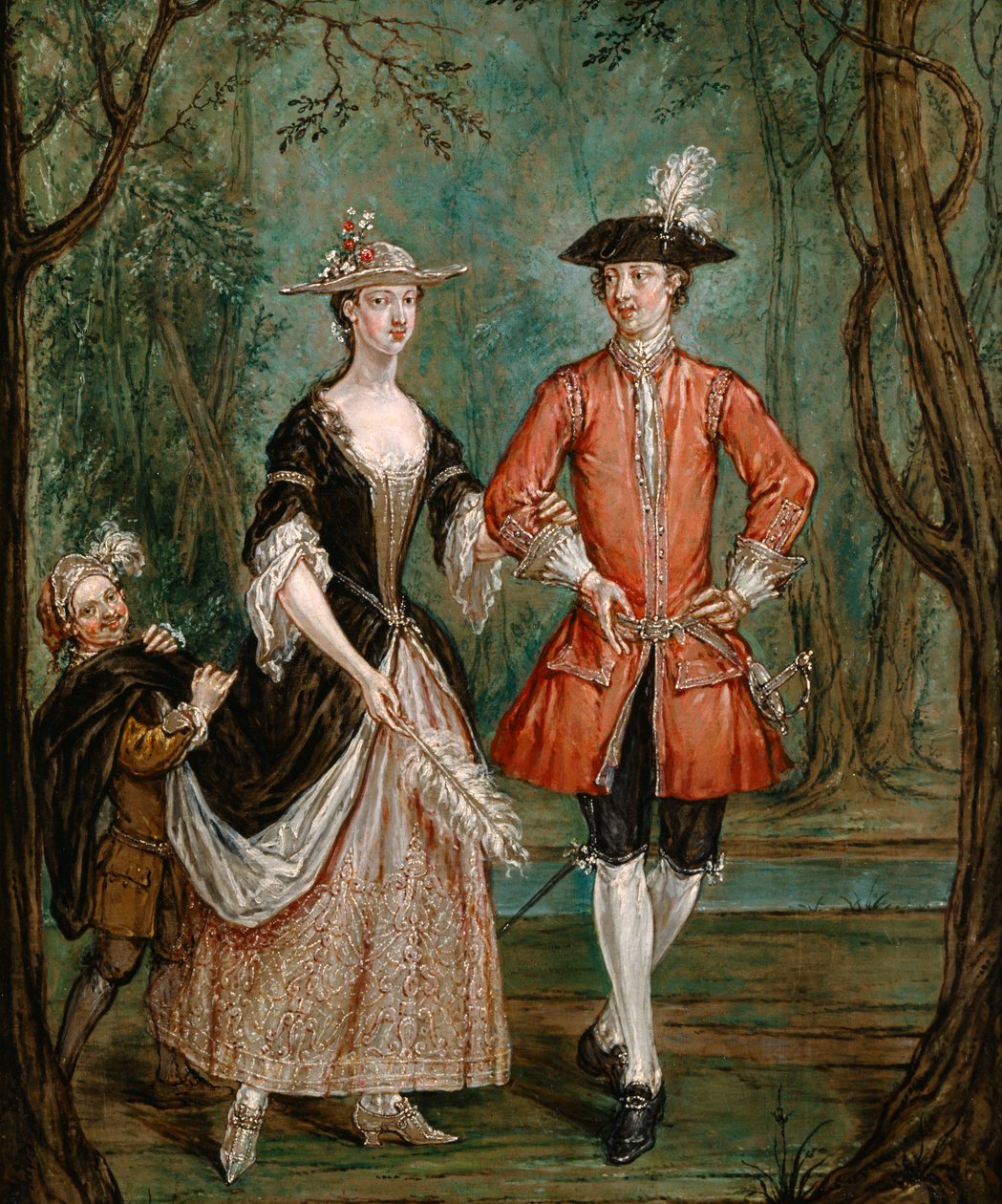 „Dama i dżentelmen z pazią”, c1750-c1755 autorstwa Marcellus Laroon the Younger
