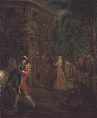 Eleganckie postacie przed domem autorstwa Marcellus the Younger Laroon