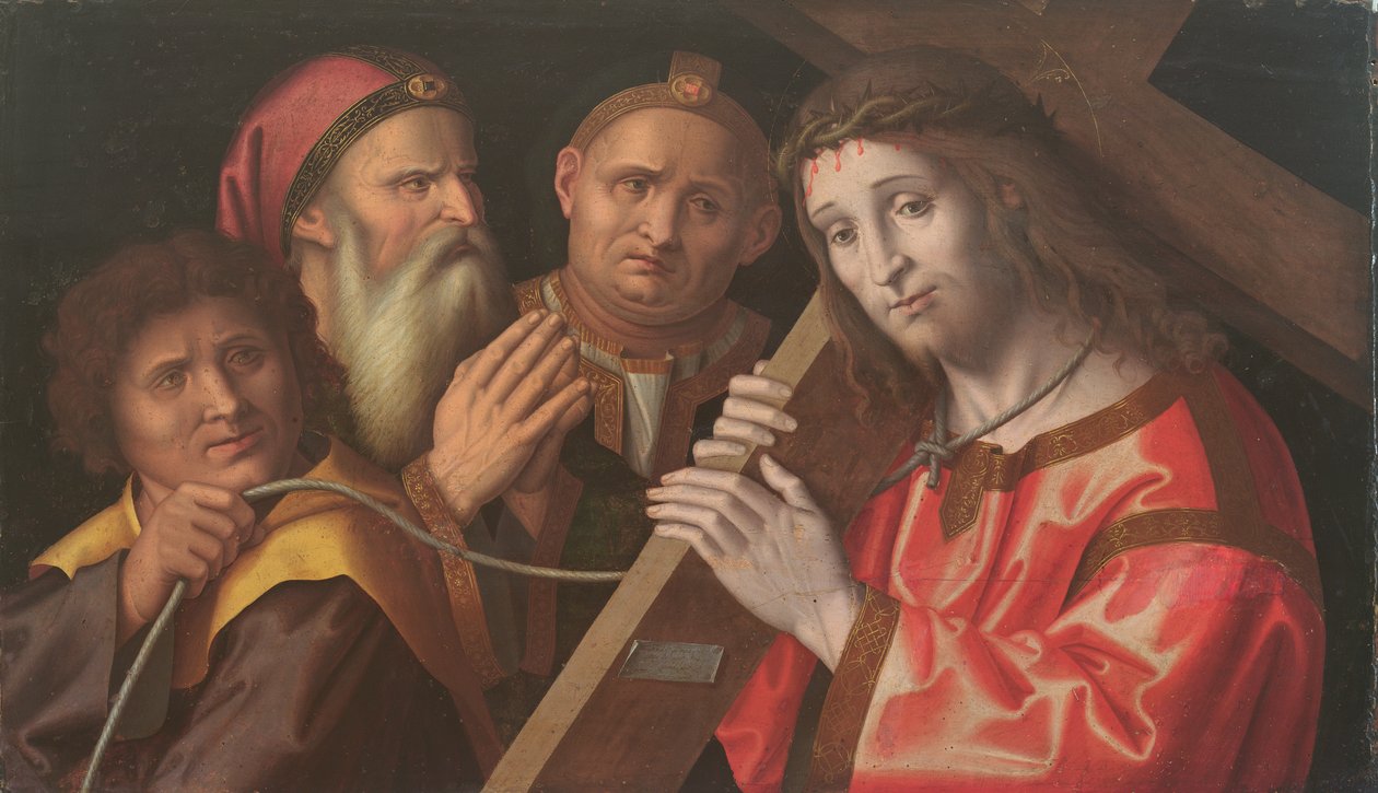 Chrystus dźwigający krzyż i dwóch świętych autorstwa Marco Palmezzano
