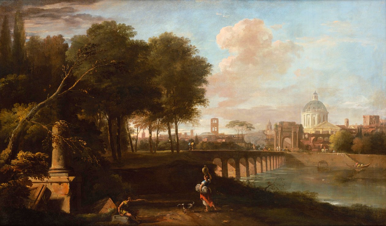 Klasyczny krajobraz, z kopułą Wrena na dworze króla Karola, Greenwich Hospital (dziś Royal Naval College, Greenwich), ok. 1710 autorstwa Marco Ricci