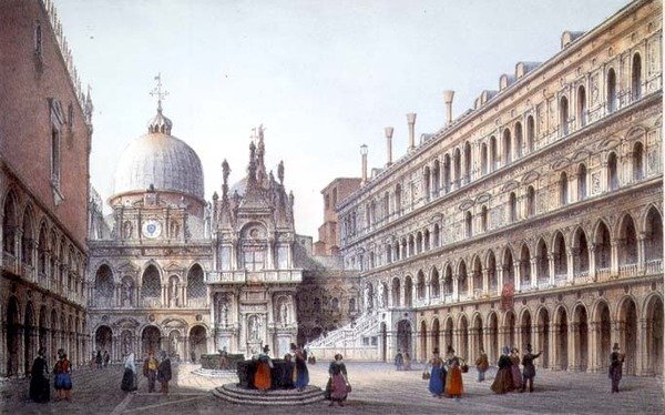 Dziedziniec Palazzo Ducale, Wenecja, rytowany przez Brizeghela (lito) autorstwa Marco (after) Moro