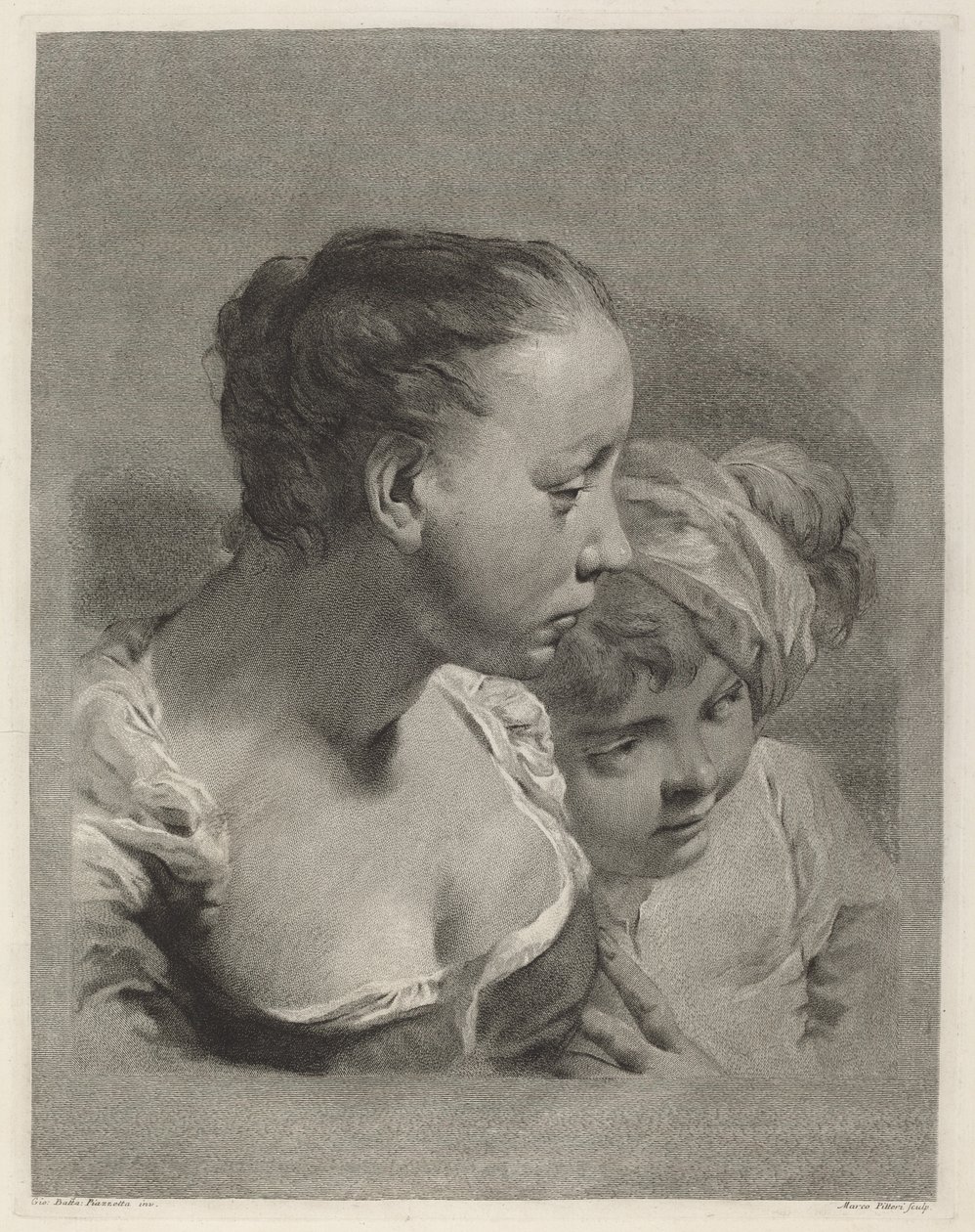 Młoda kobieta i chłopiec zwróceni w prawo autorstwa Marco Alvise Pitteri after Giovanni Battista Piazzetta