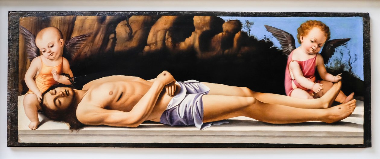 Martwy Chrystus i dwa anioły autorstwa Marco Basaiti
