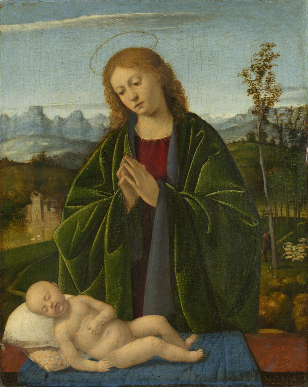 Madonna Adorująca Dzieciątko, c. 1520. autorstwa Marco Basaiti