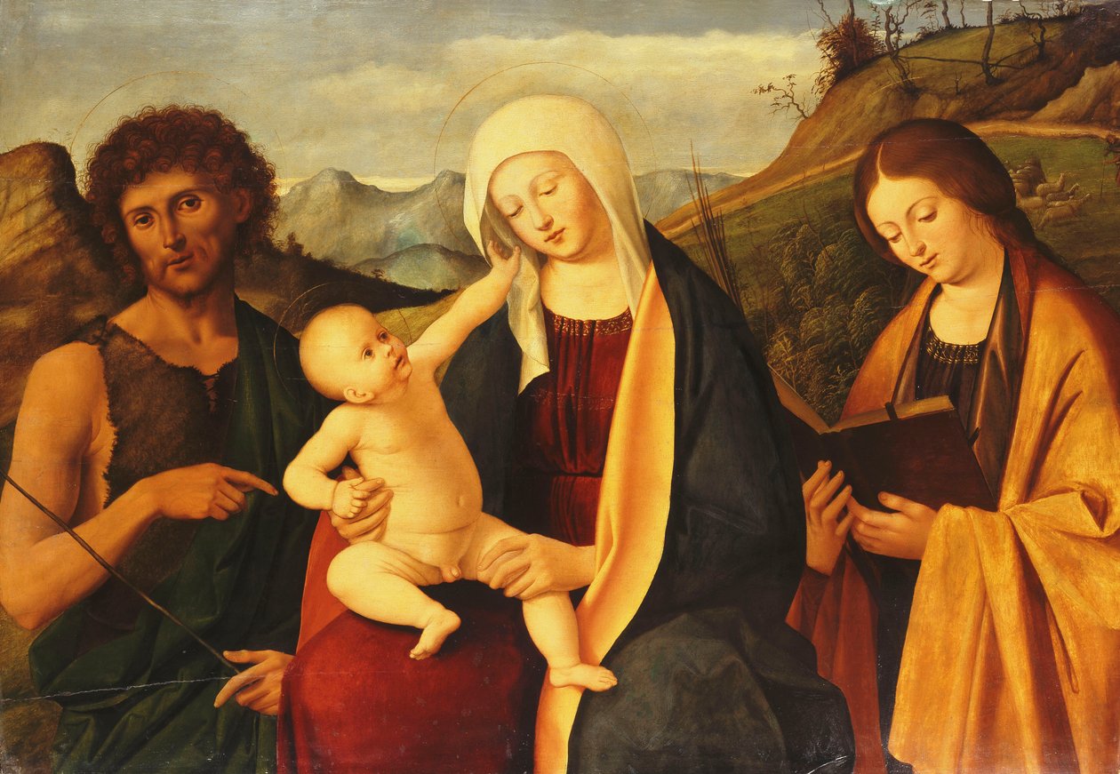 Madonna z Dzieciątkiem, ze św. Janem Chrzcicielem i świętą kobietą, autorstwa Marco Basaiti