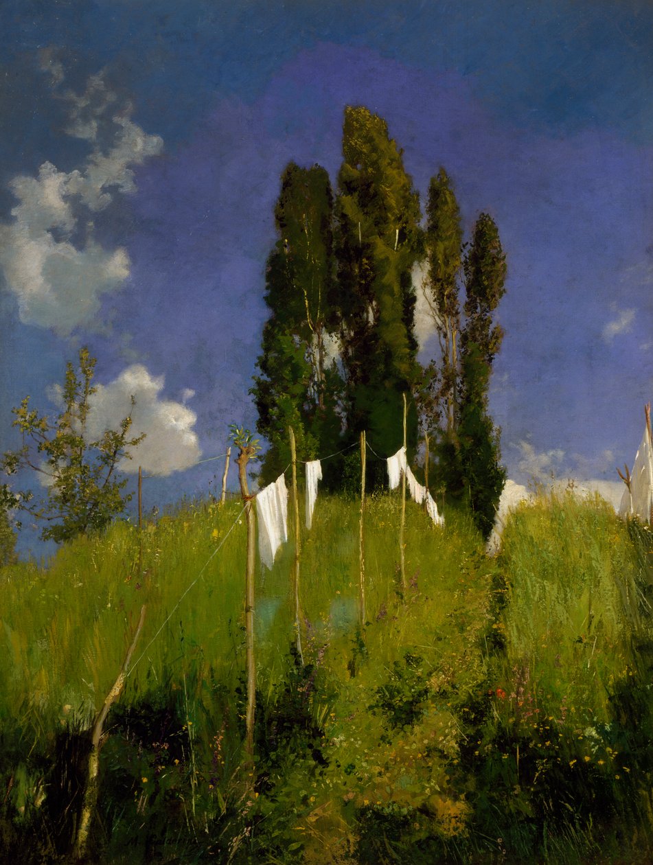 Łąka pralni, ostatnia ćw. XIX w., Marco Calderini (1850-1941), olej na płótnie, 65x51 cm. Włochy autorstwa Marco Calderini