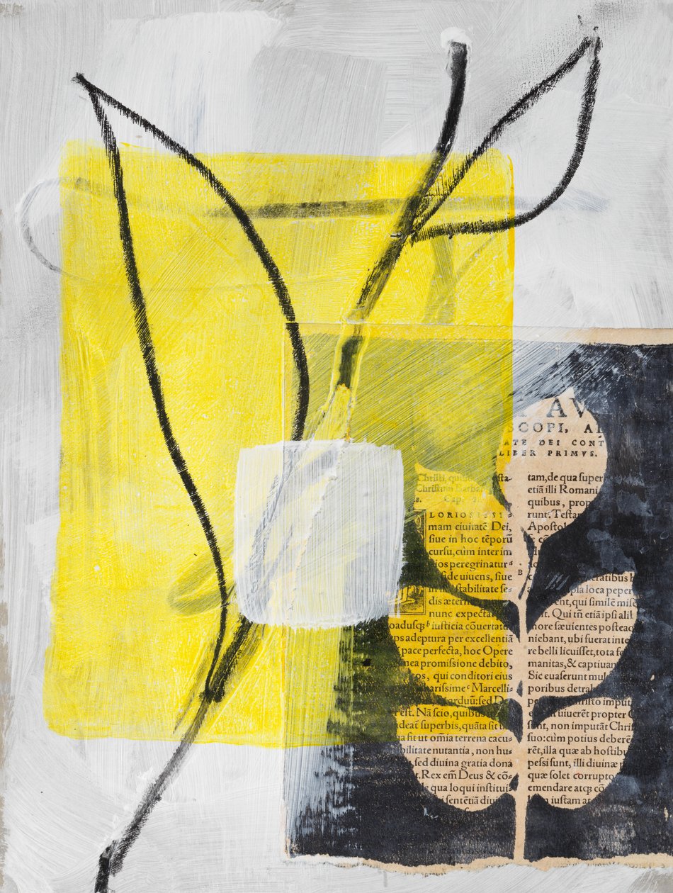 Kolaż z kalią i liśćmi, 2024 (mixed media) autorstwa Marco Campedelli