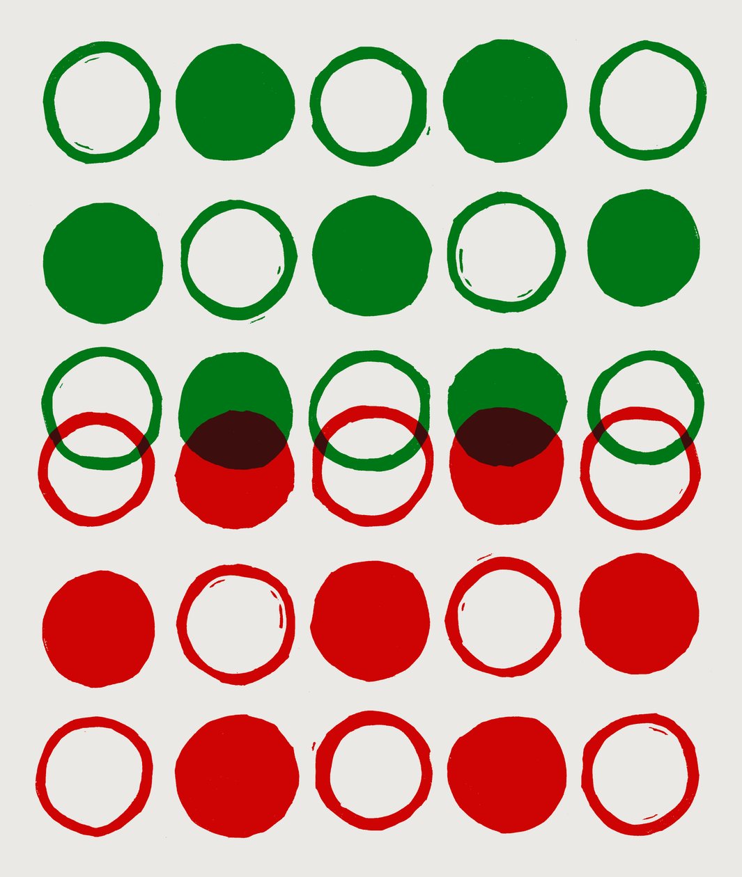Kropki, kółka, 2023 (linoleum na papierze) autorstwa Marco Campedelli