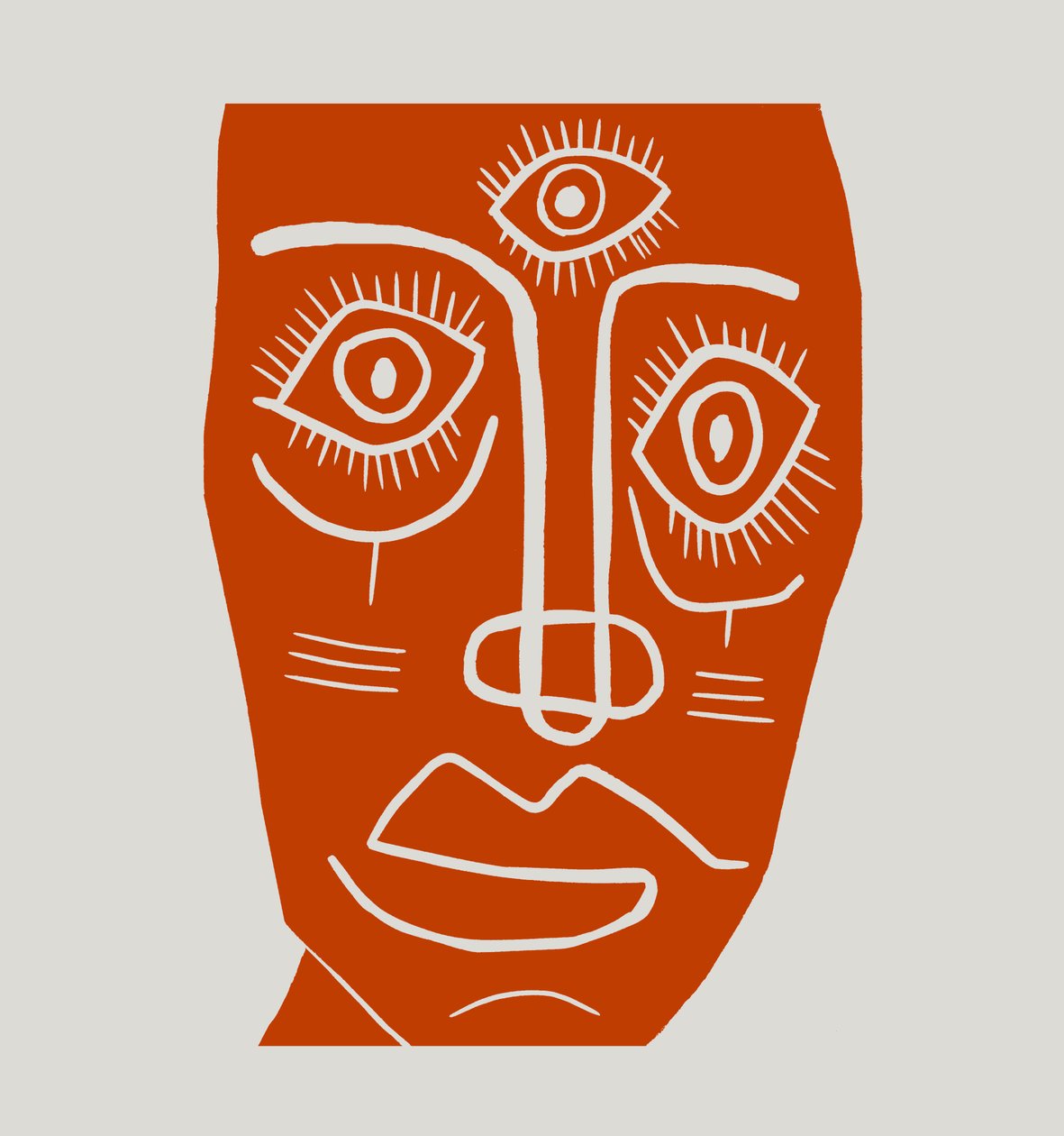 Maska, 2023 (linoleum na papierze) autorstwa Marco Campedelli