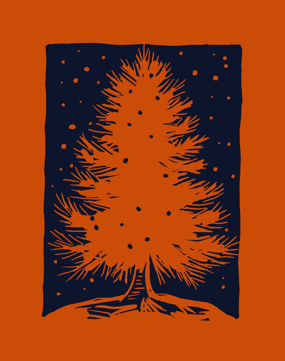 Czerwona choinka, 2023 (linoleum na papierze) autorstwa Marco Campedelli