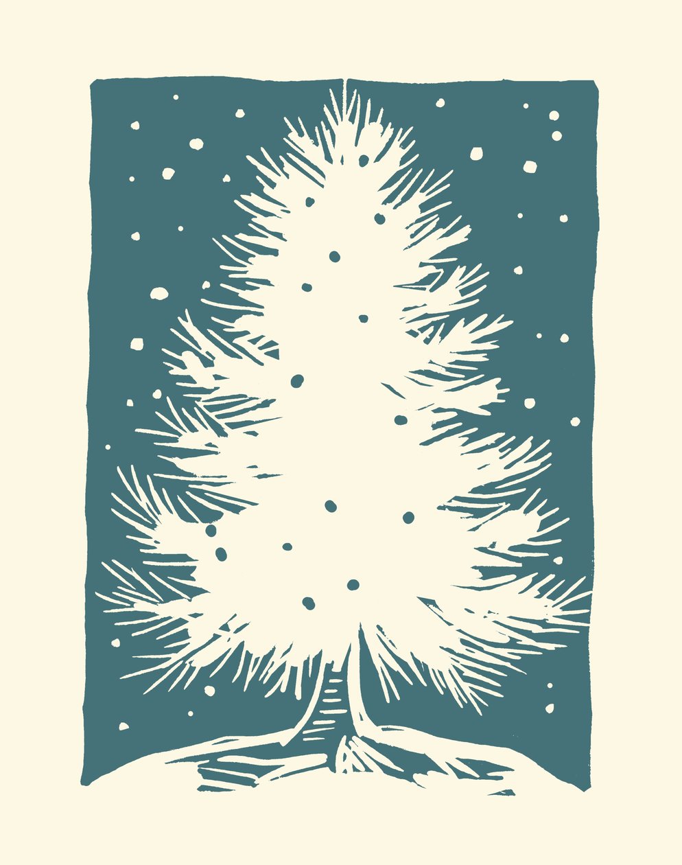 Biała choinka, 2023 (linoleum na papierze) autorstwa Marco Campedelli