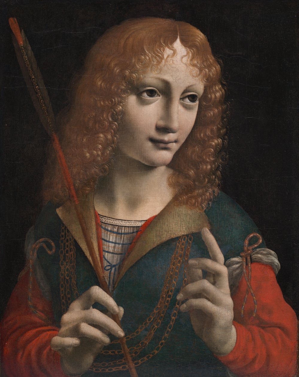 Portret młodzieńca jako świętego Sebastiana, koniec lat 80. XIV wieku (olej na drewnie, przeniesiony na tłoczone drewno) autorstwa Marco d