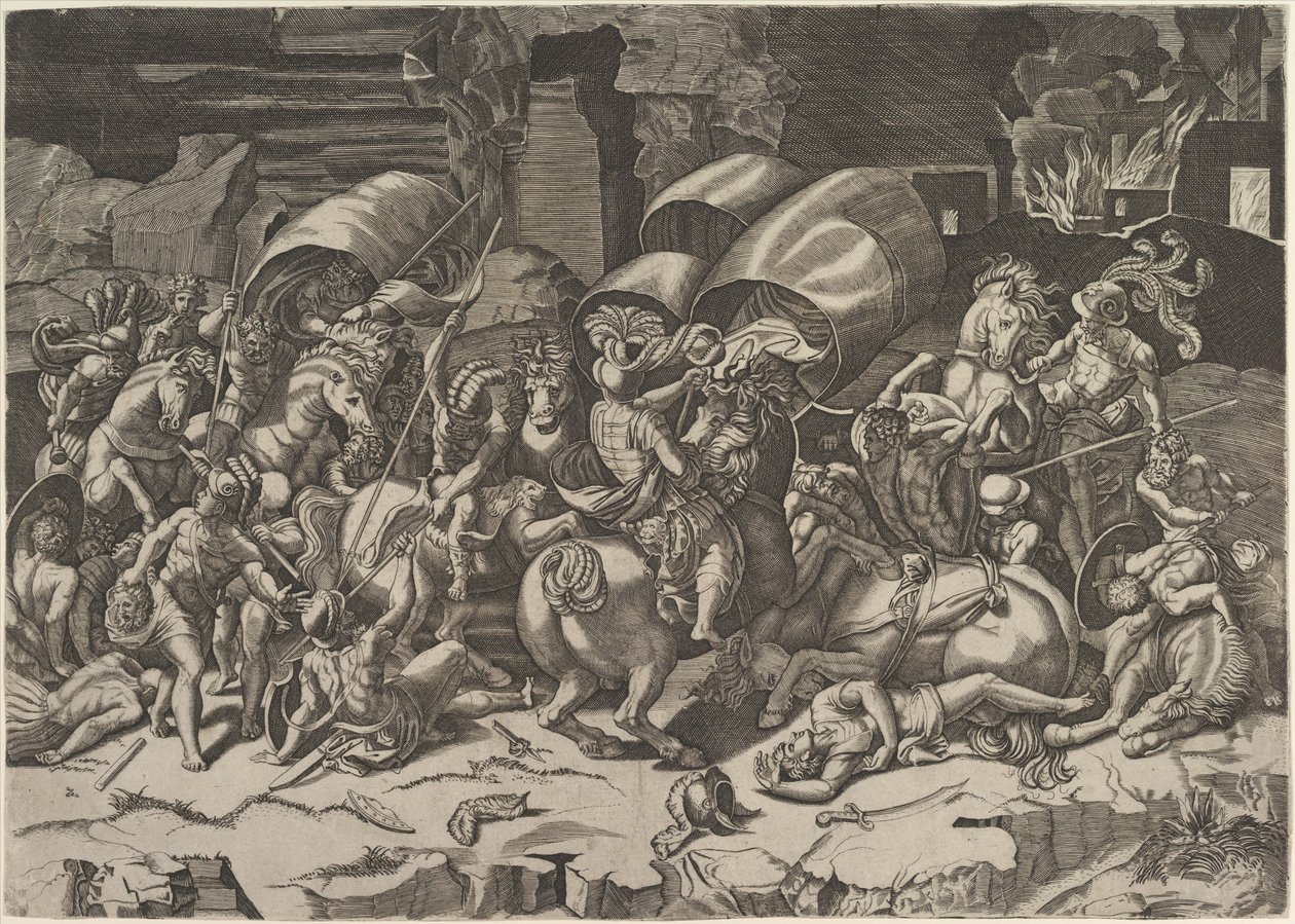 Bitwa kordelasem, ca. 1515-27. autorstwa Marco Dente