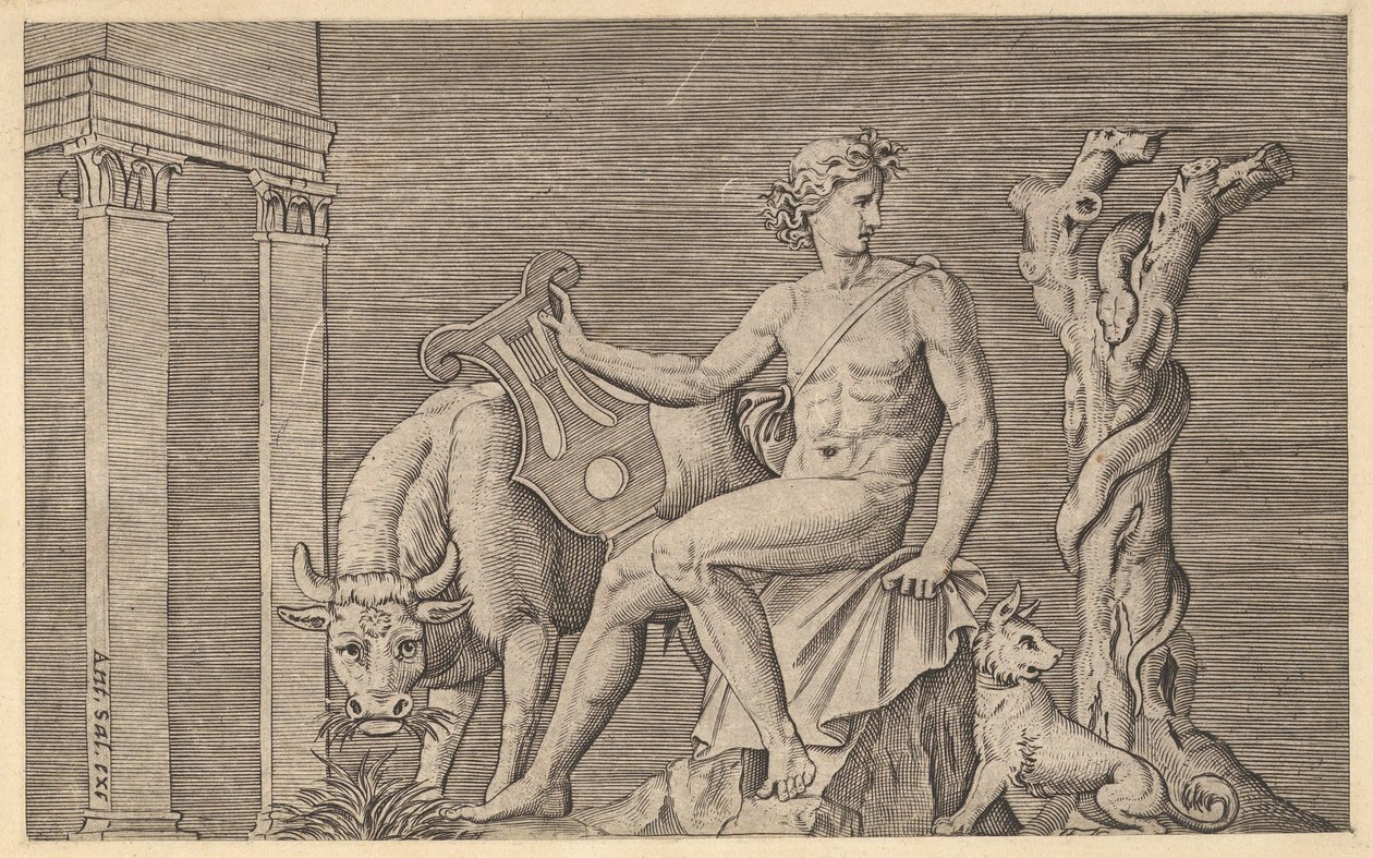 Lustro rzymskiej świetności: Apollo pasący stada Admetusa, XVI wiek. autorstwa Marco Dente