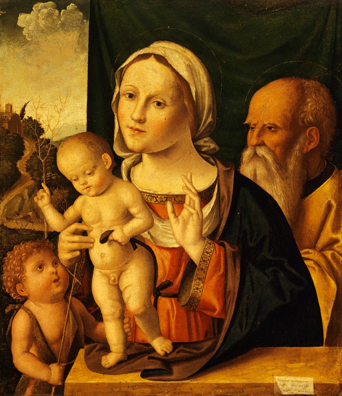 Święta rozmowa, Marco Palmezzano (ca 1459-1539), 52x61 cm autorstwa Marco Palmezzano