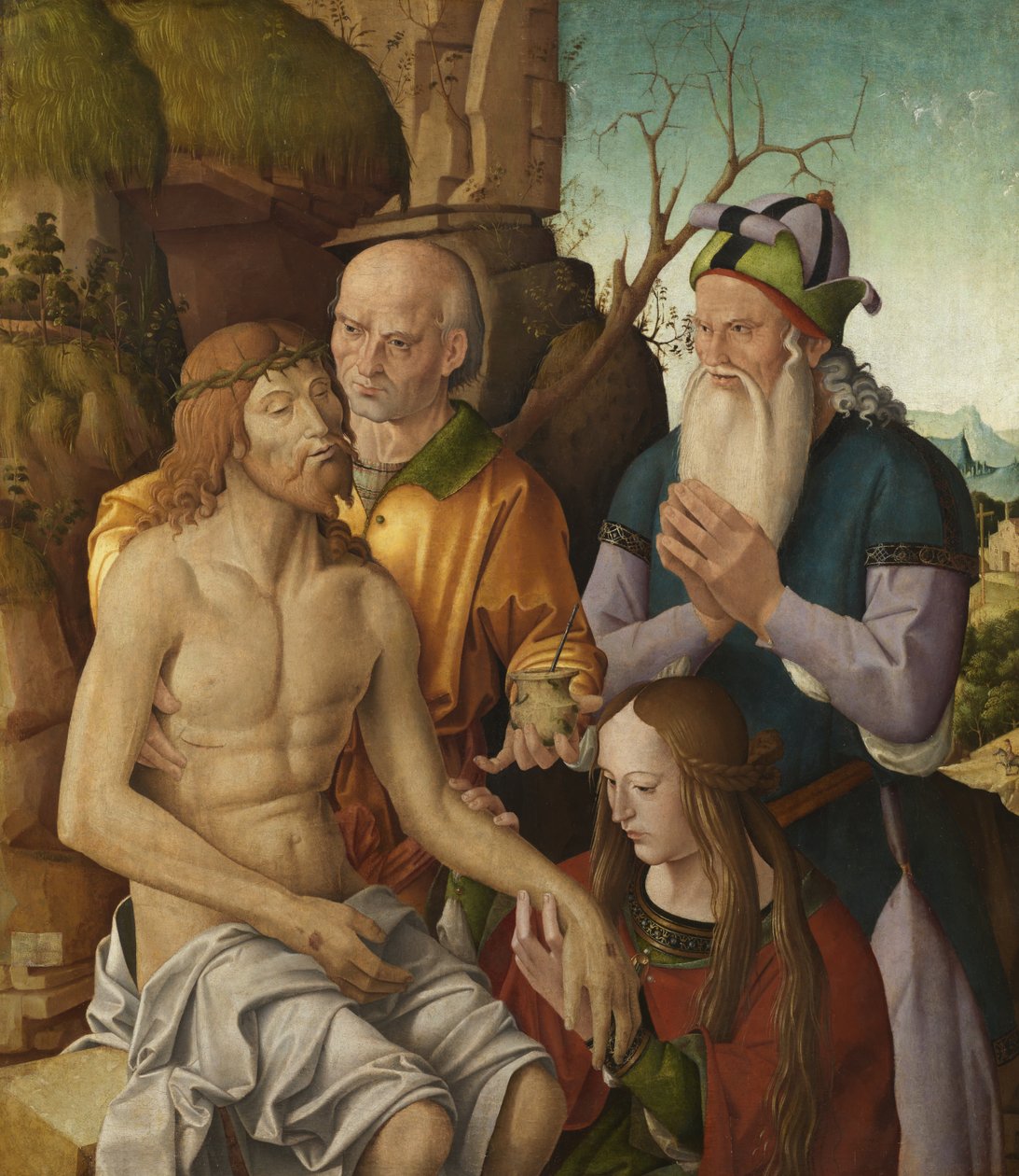 Lament nad Martwym Chrystusem, ok. 1500 (tempera na panelu) autorstwa Marco Palmezzano