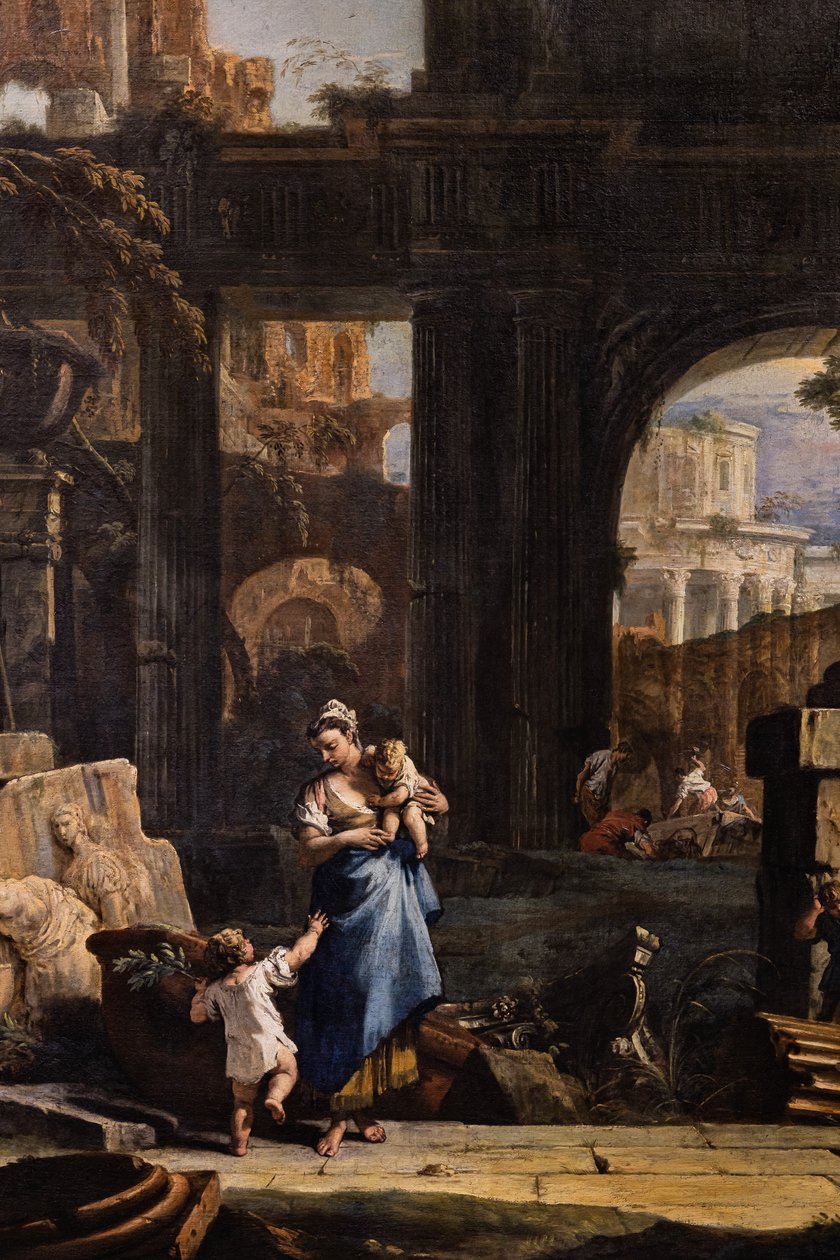 Perspectiva com ruínas e figuras, polimento de detalhes autorstwa Marco & Sebastiano (1659 1734) Ricci