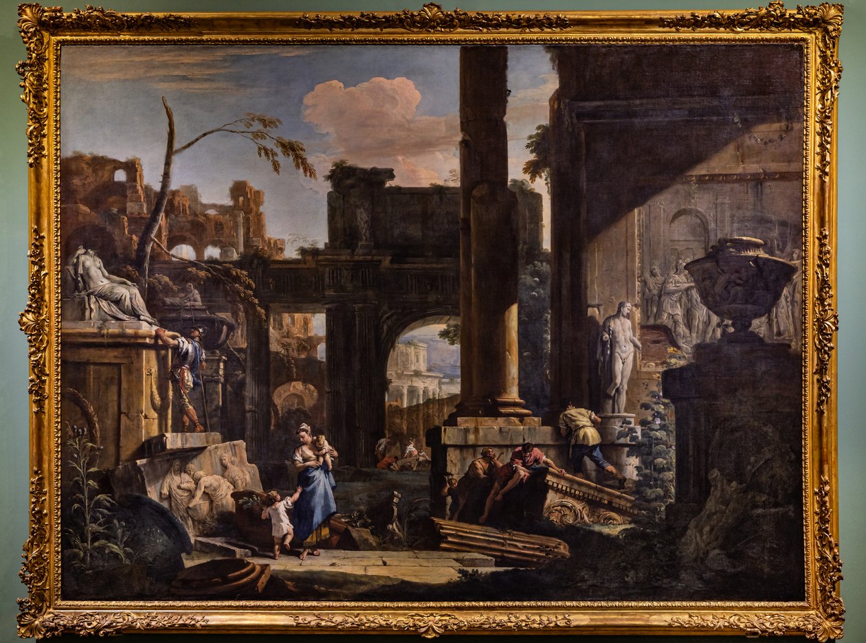 Perspektywa z ruinami i postaciami autorstwa Marco & Sebastiano (1659 1734) Ricci