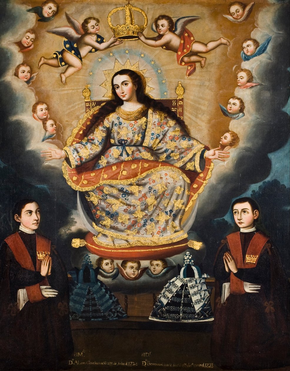 Siedząca Madonna z ukończeniem studiów braci García autorstwa Marcos Zapata y taller