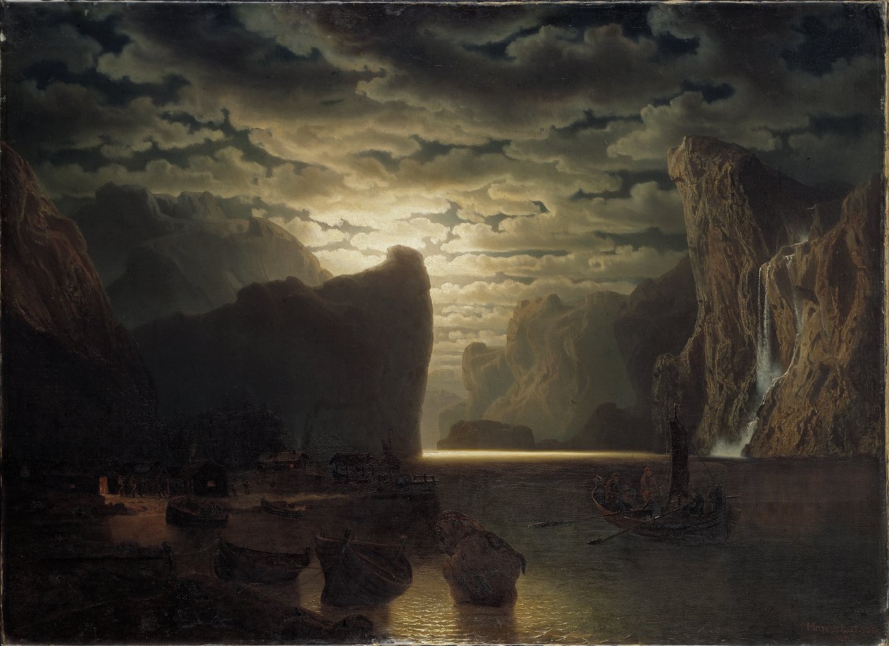 Norweski fiord w świetle księżyca, 1861 autorstwa Marcus Larson