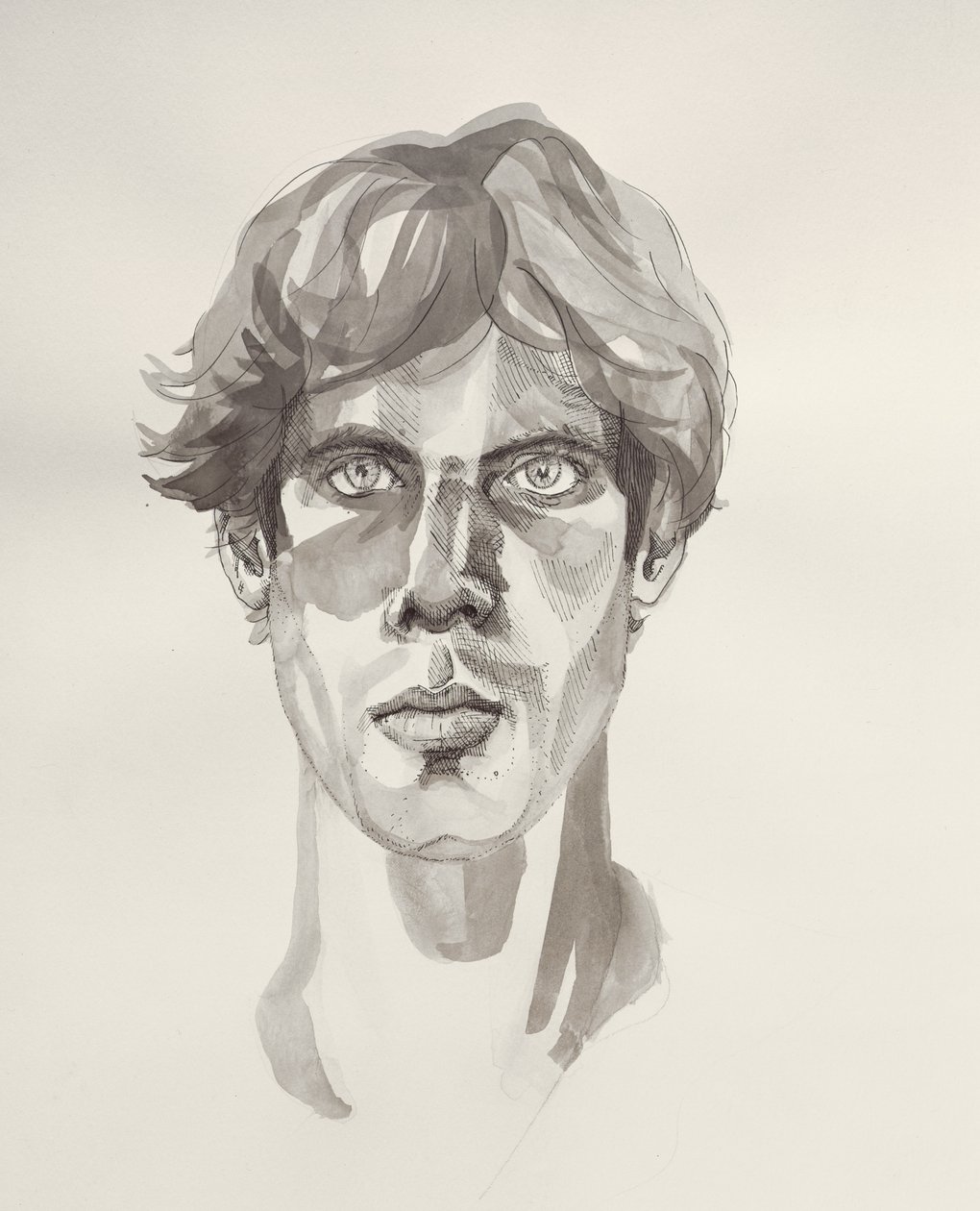 Autoportret, 2000 (długopis, tusz i akwarela) autorstwa Marcus Morrell