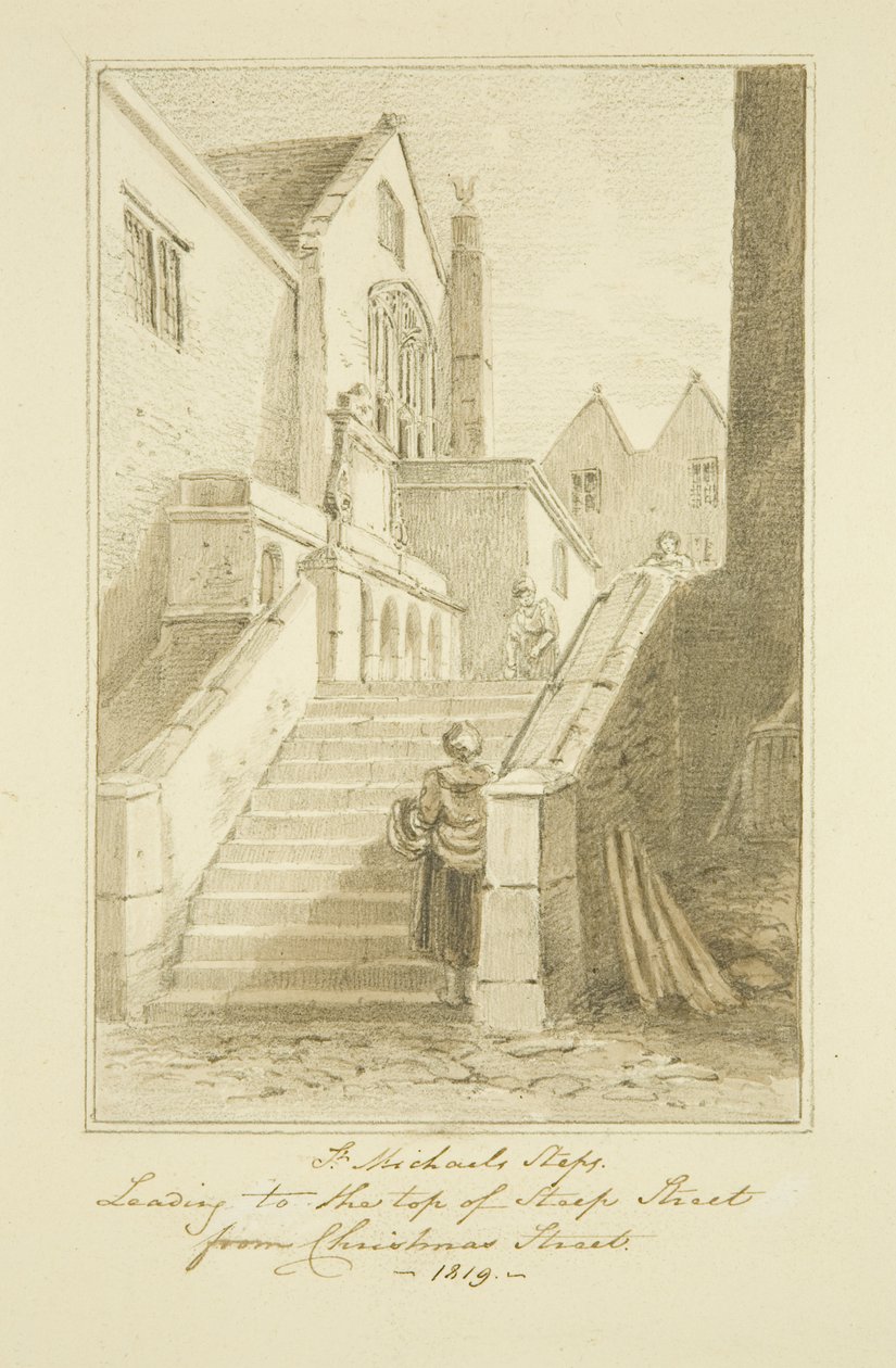 Queen Street [późniejsze Christmas Steps] (ołówek i akwarela na papierze) autorstwa Marcus H. Homes