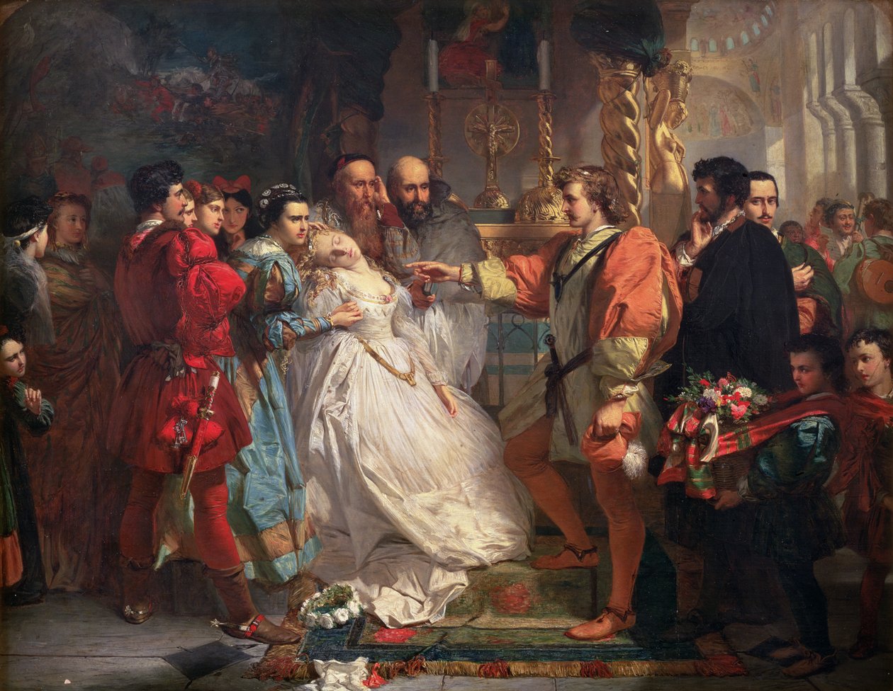Claudio, oszukany przez Don Johna, oskarża Hero, z Wiele hałasu o nic (patrz także 32075) autorstwa Marcus Stone