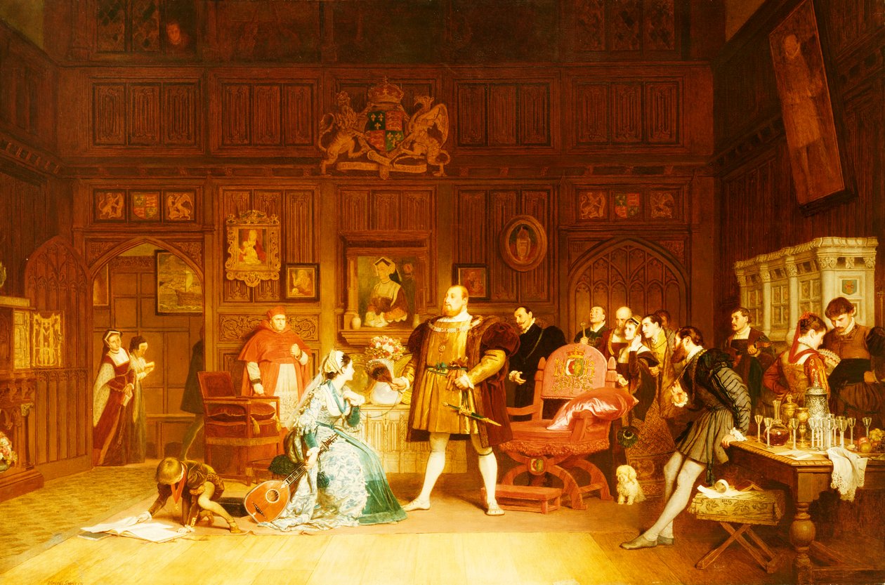 Henryk VIII i Anna Boleyn obserwowani przez królową Katarzynę, 1870 autorstwa Marcus Stone