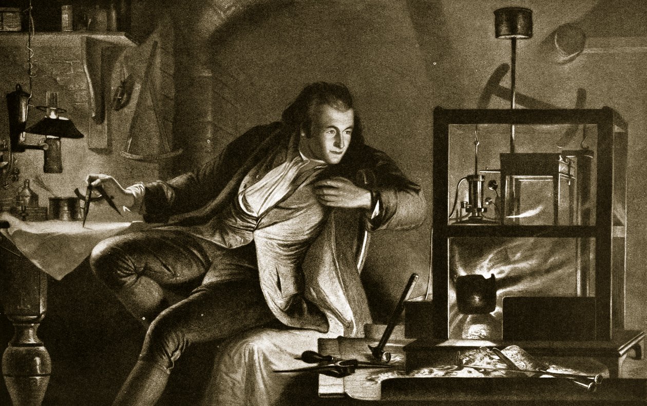 James Watt i silnik parowy, ilustracja z „Hutchinson